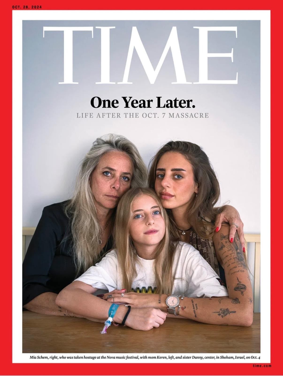 Mia Schem with her mother and sister on the cover of TIME, One Year Later